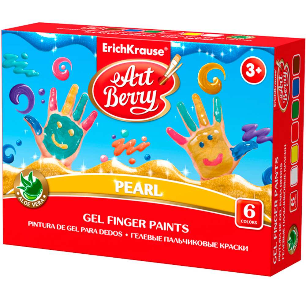 Краски пальчиковые 6 цв. ArtBerry Pearl гелевые с Алоэ Вера, 54033 /Erich Krause/