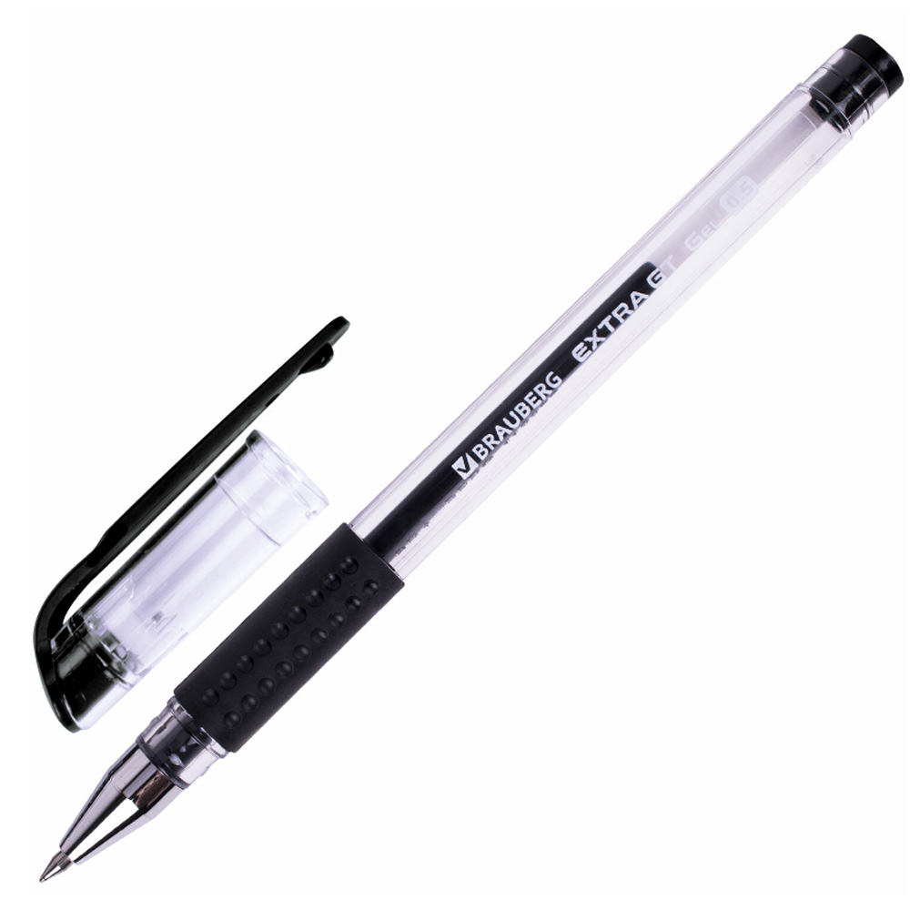 Ручка гелевая черная с грипом EXTRA GT узел 0,5 мм, линия 0,35 мм, BRAUBERG 143917