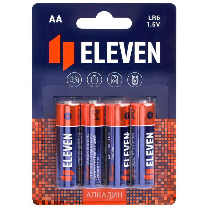 Батарейка Eleven AA (LR6) алкалиновая, BC4 / 4 шт / 301748.
