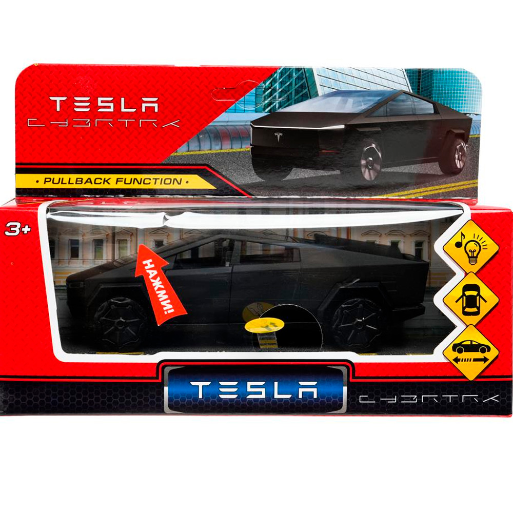 Модель CYBERTRCK-12SL-MAT-BK tesla cybertruck 13,7см свет-звук дв,ин,МАТОВЫЙ черный Технопарк 