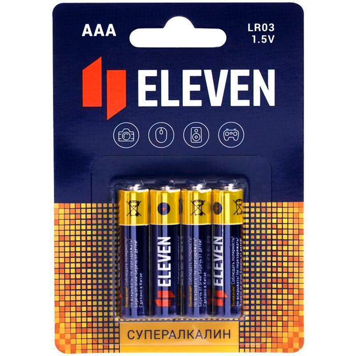 Батарейка Eleven SUPER AAA (LR03) алкалиновая, (4шт) BC4 / цена за 4 шт / 301754 .