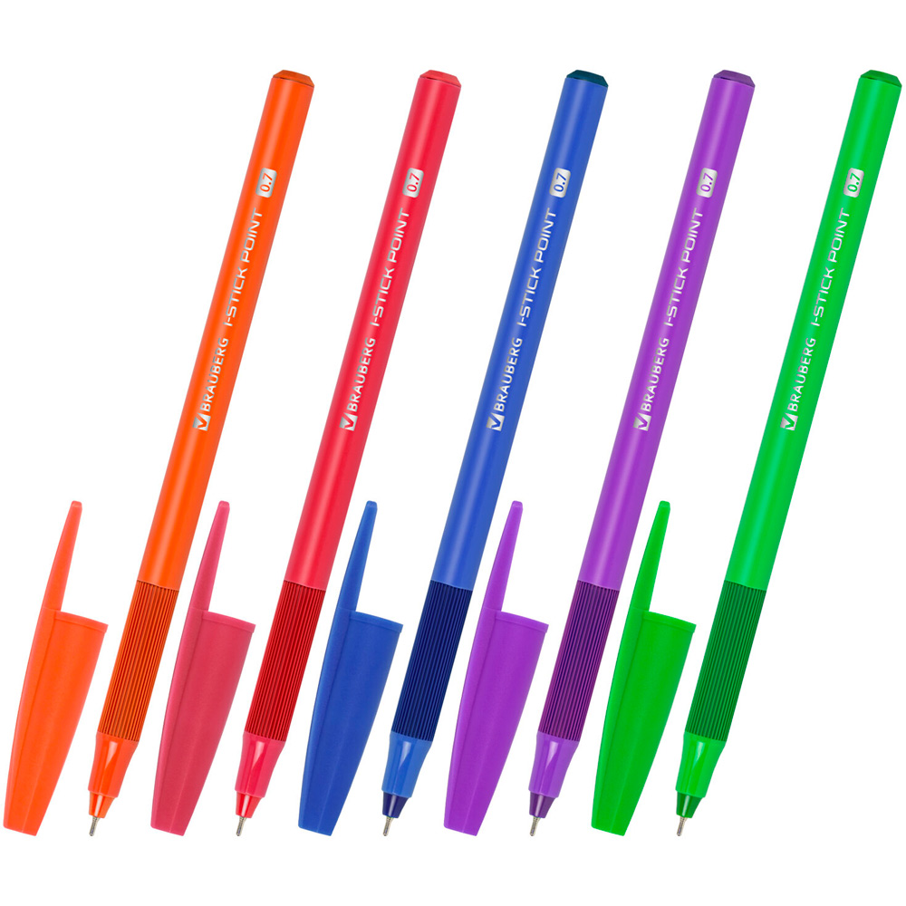 Ручка шариковая синяя i-STICK POINT NEON линия 0,35 мм, BRAUBERG 144022