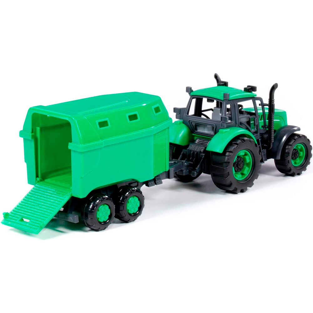 Трактор Прогресс с прицепом для перевозки животных инерц. зелёный в лотке 94643 П-Е.