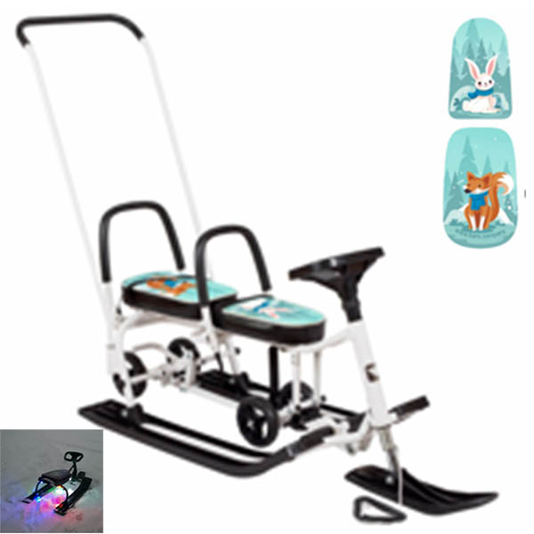 Снегокат 507 высокий SNOWKAT TWINS BABY Wheel для двоих, с 2 склад спинк. П-обр толкат. колёса с подсветкой Лисенок Flash